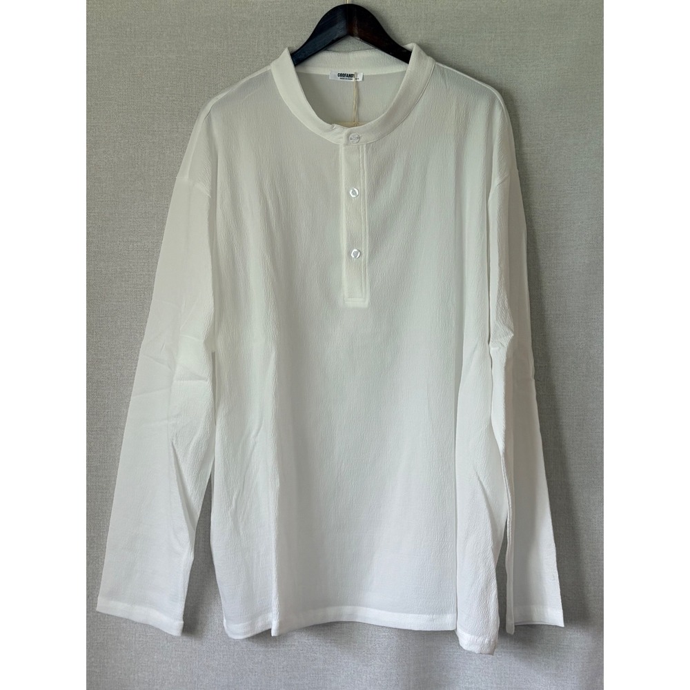NWT COOFANDY Mens White 2 Piece Henley Shirt and Pants Set Lounge XXXL Beachwear - Picture 4 of 16